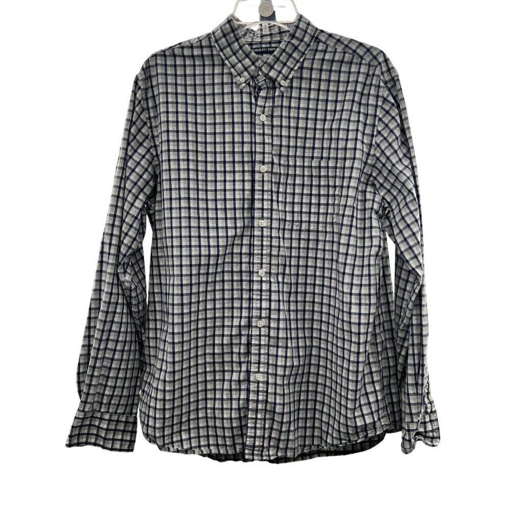 Old Navy Men's Button Up Plaid Classic Shirt Blue/Multi Size Large Regular Fit
